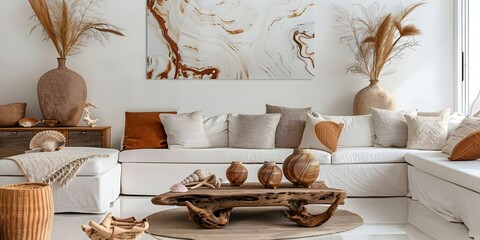 Seashell and Driftwood Wall Art for Coastal Living Room Decor. Concept Coastal Decor, Seashell Crafts, Driftwood Art, Home DIY, Beach House Style