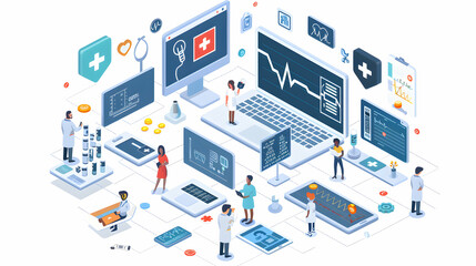 Digital Health Compliance: Professionals Ensuring Regulatory  Ethical Standards for Patient Care   Isometric Flat Design Icon Concept