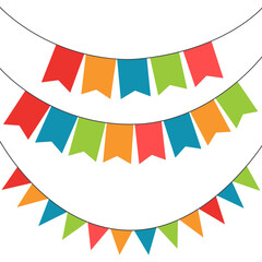 Colorful Flags Garlands Set, Isolated On White Background. Vector Illustration