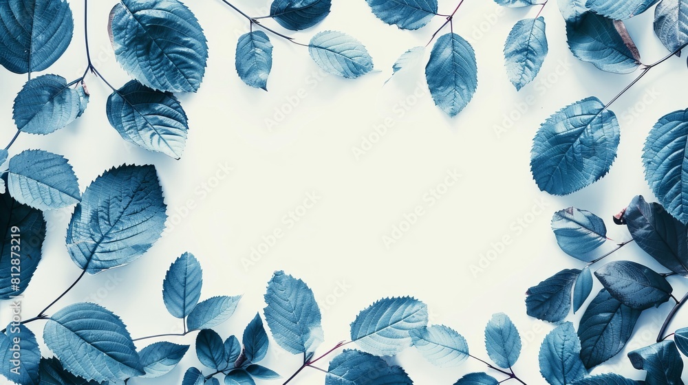 Poster simple leaf outlines at the corners of the page with a blank space in the center for symbol or text.