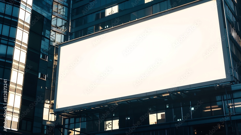 Poster large horizontal blank advertising poster billboard banner mockup in front of building in urban city