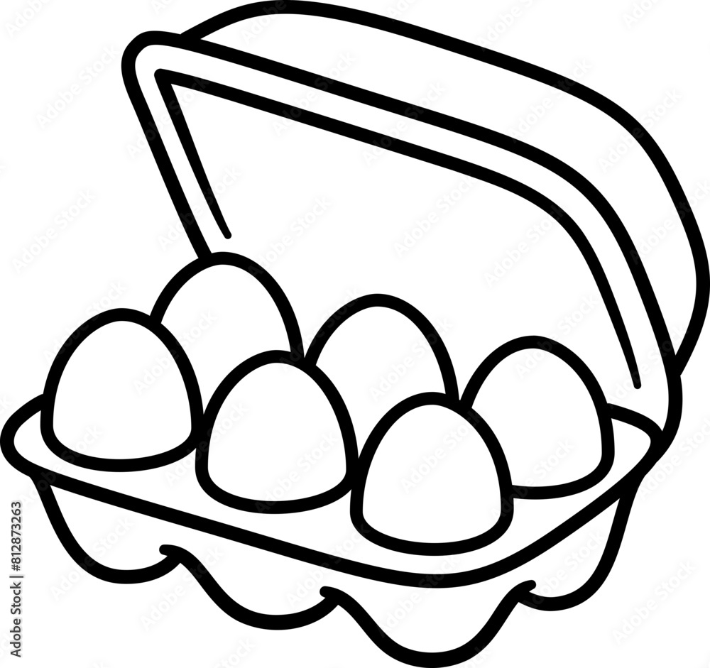 Wall mural hand drawn egg carton doodle line icon. half dozen eggs container. simple cartoon drawing, vector cl