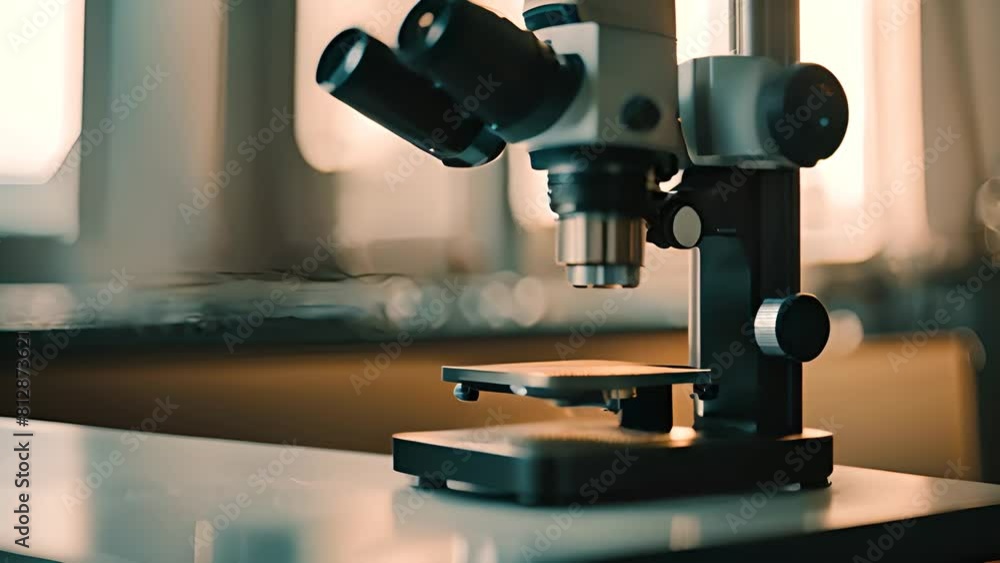 Poster microscope on laboratory table generative ai