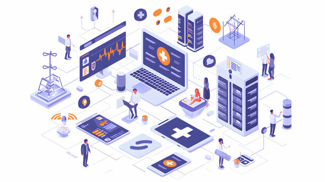 Health Tech Regulation Compliance: Navigating Complexities to Safeguard Patient Data   Isometric Flat Design Icon Concept