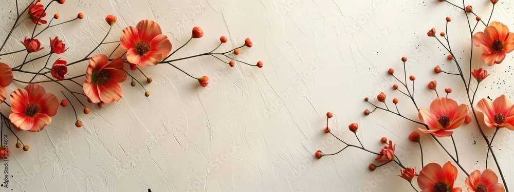 Poster simple flower shapes at the corners or sides of the page with a blank space for symbol or text.