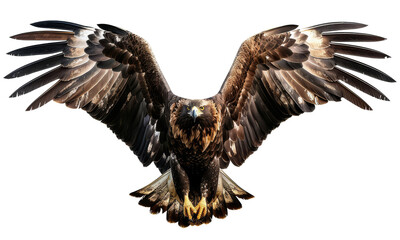 Obraz premium realistic an eagle is descending with its wings open with a front view, isolated on transparent png background