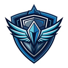 A sleek emblem featuring a blue diamond with wings, A sleek and modern emblem for a cutting-edge software development company