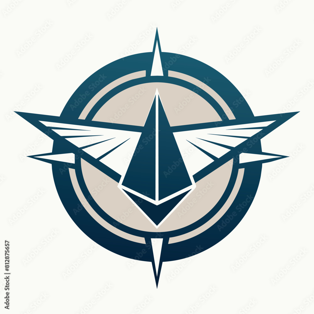 Poster a sophisticated logo featuring a blue and white color scheme with a bird design, a sophisticated log