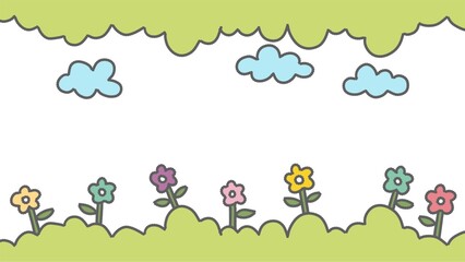 cute tiny colorful flowers with green leaf frame in white background. paper , note , planner , diary and presentation size bg decoration.	