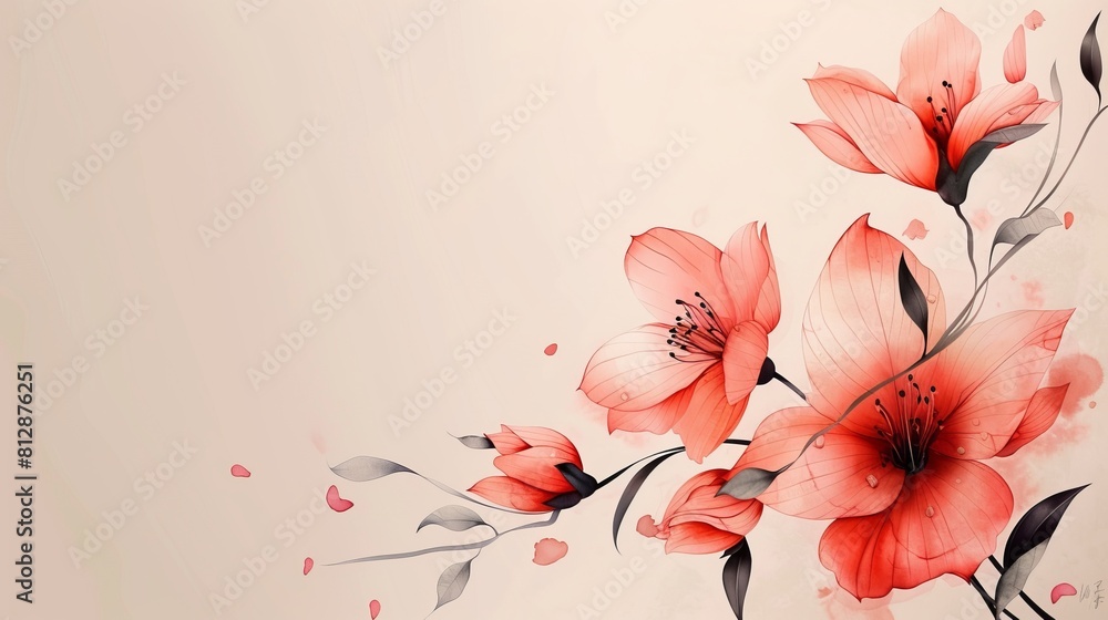 Poster simple flower shapes at the corners or sides of the page with a blank space for symbol or text.