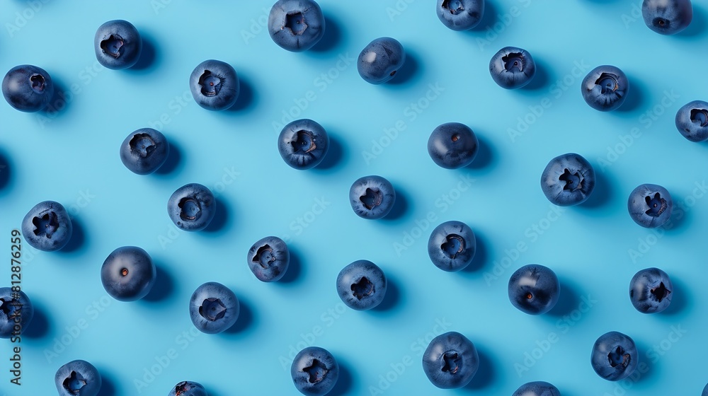 Poster fresh berries blueberry on blue background colorful fruit pattern of blueberries as background creat