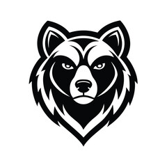 Fototapeta premium Black and white bear head on a plain white backdrop, showcasing detailed features and contrast, Abstract bear head in black and white, minimalist logo
