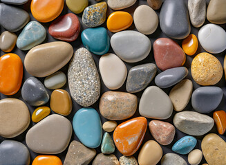 Background of multicolored sea polished stones. Colorful Beach Pebbles Background