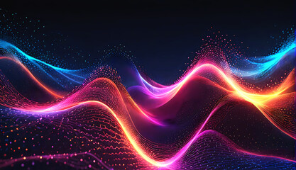 Obraz premium Abstract colorful neon light wave of particles. Big data. Digital art background. Futuristic design illustration. 