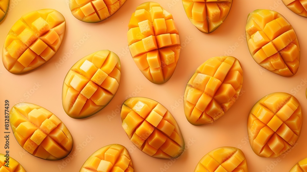Poster creative layout made of mango flat lay food concept macro concept : generative ai