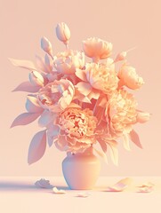 Obraz premium Clay style: bouquet of carnation flowers with clay texture and texture on the surface, soft lighting, 3D icon clay rendering, pastel colors, pastel background, strong color contrast, Mother's Day
