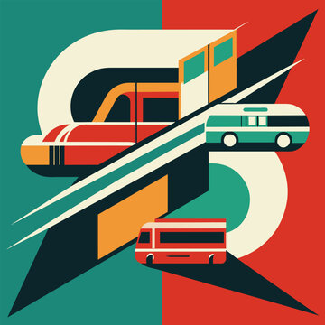 Two cars parked next to each other in a parking lot, An abstract design utilizing negative space to convey the concept of streamlined transportation