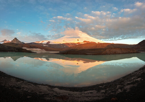 Elbrus top in sunset lights