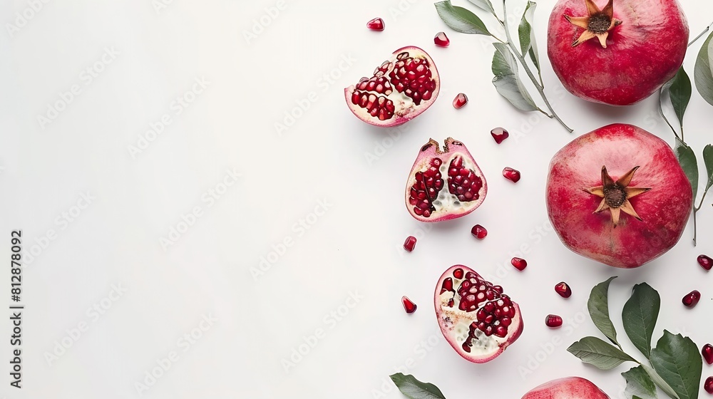Poster fresh pomegranate creative layout isolated on white background healthy eating and dieting food conce