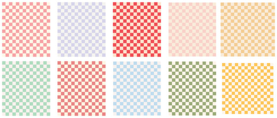 Colorful trendy checkerboard square seamless pattern collection. Set of geometric modern pastel square background in vintage style. Funky hippie fashion textile print, retro background. eps 10