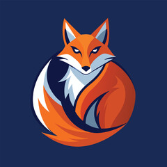 Obraz premium A red fox sitting on a vibrant blue background in a minimalist setting, An abstract interpretation of a fox in a minimalist logo