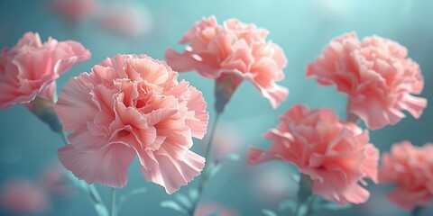 Clay style: bouquet of carnation flowers with clay texture and texture on the surface, soft lighting, 3D icon clay rendering, pastel colors, pastel background, strong color contrast, Mother's Day