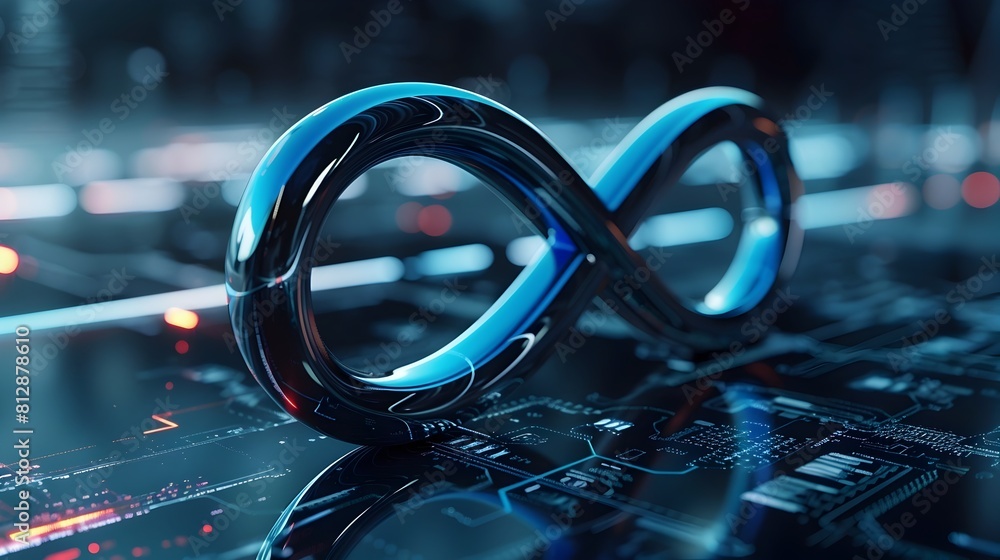 Poster futuristic 3d infinite loop logo design symbolizing endless possibilities