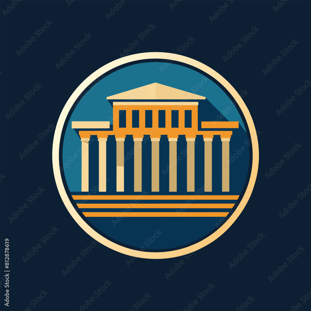 Poster a building with columns arranged in a circle, resembling the design of the acropolis in athens, an a