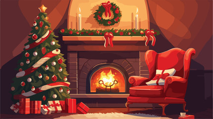 Fireplace chimney hearth with Christmas decorations