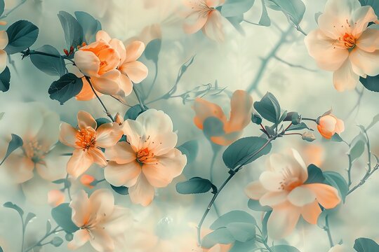 Light colored background with peach and green floral pattern.