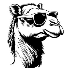 Cool Camel wearing sunglass black silhouette logo svg vector, buffalo icon illustration.