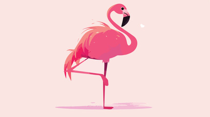 Flamingo bird standing on leg in profile flat vecto