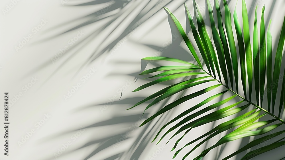Poster summer green leaves of coconut palm and shadow free space for your decoration and gray background : 