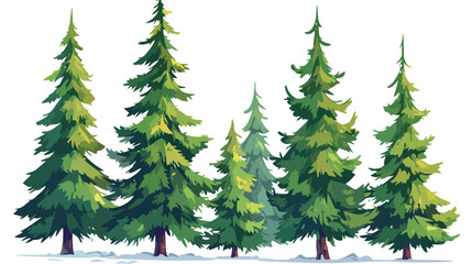 Flat cartoon comic style green fir tree evergreen p