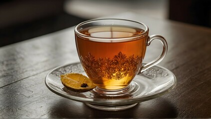 A delicious luxury glass cup of tea