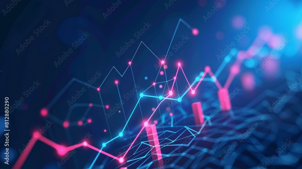 Poster graph of business growth strategy ideas. low poly wireframe style design with points of connection. 