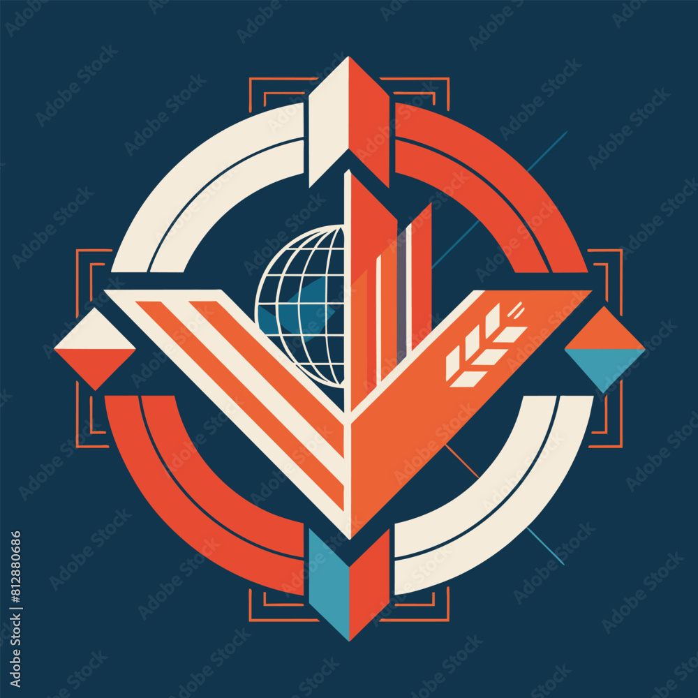Poster Blue background with clean lines and a striking geometric design in orange and red colors, Clean lines and negative space to convey trust and reliability