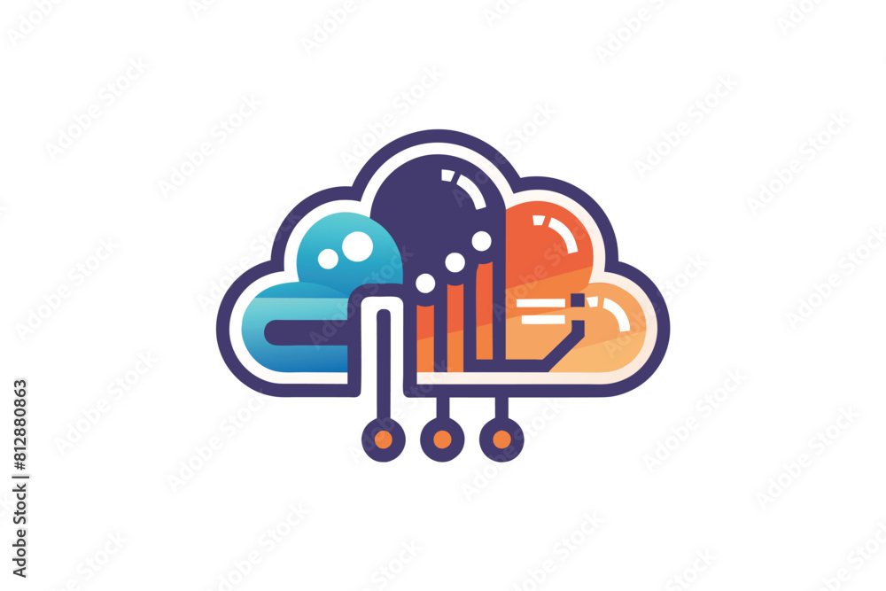 Poster a cloud hosting a shopping cart in a unique concept, clean logo for cloud computing consulting firm,