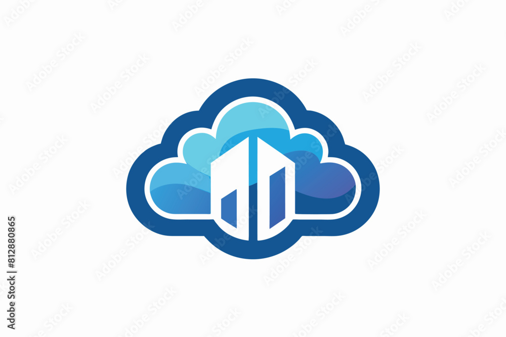 Poster an arrow positioned on top of a cloud, symbolizing direction in cloud computing, clean logo for clou