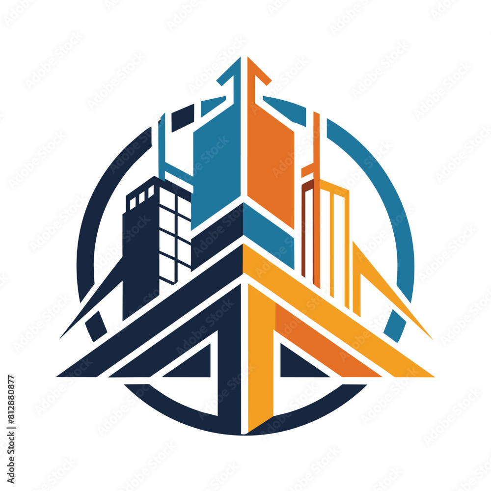 Poster a logo design combining architectural elements and abstract shapes for a construction company, combi