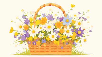 flat easter holiday wicker basket with colored cham