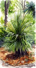 Watercolor Painting of a Blooming Grass Tree 

