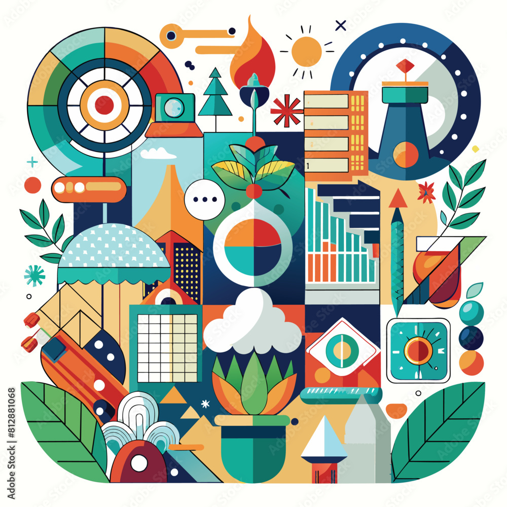 Aufkleber diverse assortment of vibrant objects in an imaginative and creative illustration, combining differe