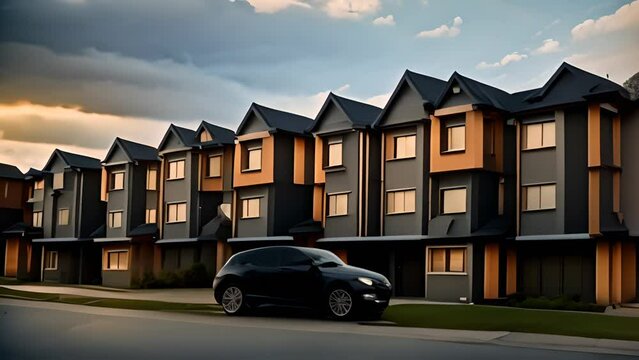 Row of Townhouses With Car in Front Generative AI