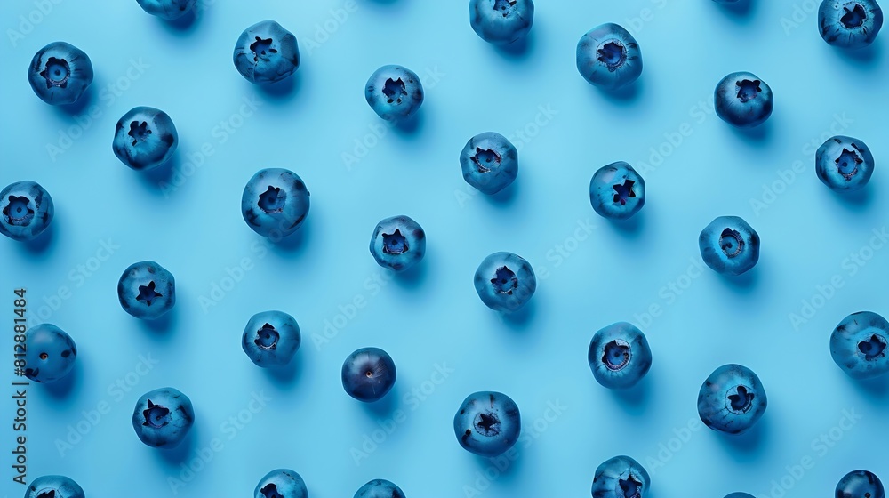 Poster creative layout made of blueberry on the blue background flat lay food concept macro concept : gener
