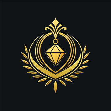 A luxurious gold emblem stands out against a sleek black background, Craft a clean and sophisticated logo for a luxury jewelry store