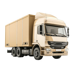 Big cardboard box package on truck, cargo transportation isolated on transparent background.