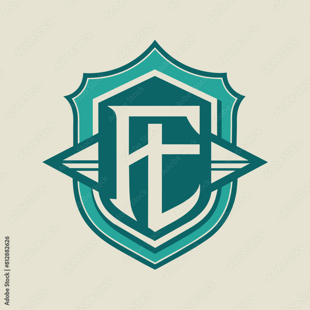 Poster logo of a shield with the letter f prominently displayed inside, create a clean and understated logo