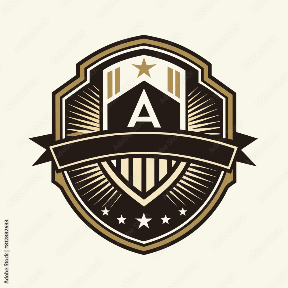 Aufkleber a shield adorned with stars and a ribbon encircling it in a clean and understated logo design, creat