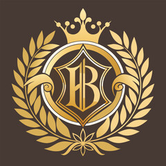 A golden emblem featuring a crown on top, symbolizing elegance and sophistication, Create a logo that conveys sophistication and elegance for a boutique design agency